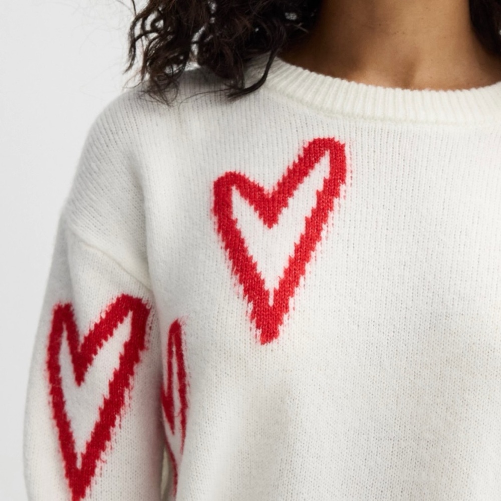 🆕♥️ Workshop Republic White Heart Knit Sweater Oversized Red Heart Print 3X Look - Picture 4 of 17